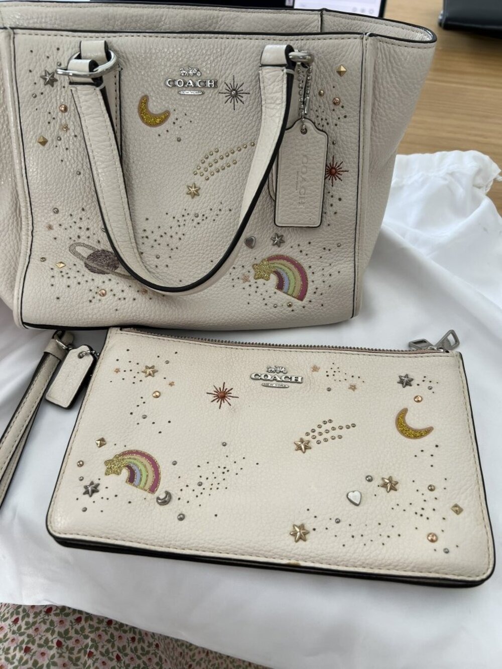 RARE Coach Chalk Crosby Carryall 21 Space Embroidery NASA Clutch Set